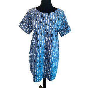 Uncle Frank Womens Cotton Arrow Print Shift Dress S Blue Casual Travel Artsy